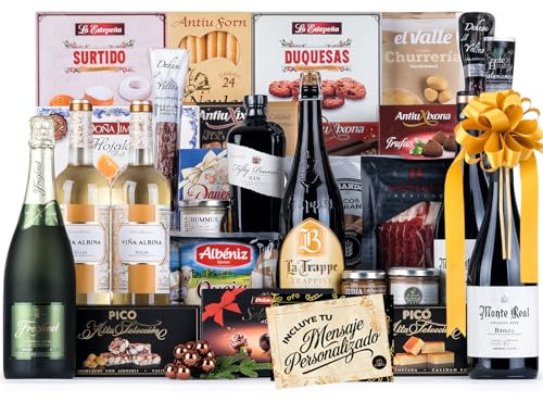 Cesta de Navidad con Jamón Gourmet 2025 (Lote 218) · Con Vinos Rioja, Cava, Ginebra, Cerveza y Dulces Selectos · Incluye Tarjeta Personalizable · Regalo Corporativo, Familiar o Personal Ideal