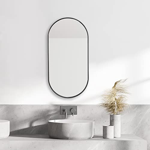[en.casa] Wandspiegel Picciano Badezimmerspiegel 40x80cm Schminkspiegel Schwarz, matt oval Dekospiegel