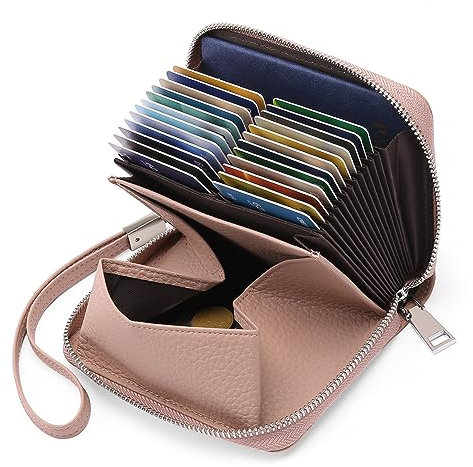 SENDEFN Geldbeutel Leder RFID-Schutz Kreditkartenetui, Portemonnaie Damen mit Reißverschluss, Orgel-Stil Geldbörse, Visitenkartenetui mit Vielen Fächern