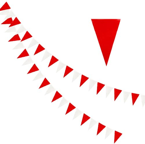 Wimpelkette Outdoor 2 Stück, Wimpel Girlande Draußen 8M, Wetterfest Stoff Rot Weiß, Aufhängen Wimpelketten für Outdoor Geburtstag Party Hochzeit Festival Dekoration（Kunststoff ）