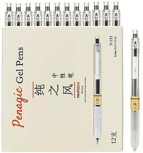 12 Pcs, Gel Pens 0.5mm, Retractable Pens, Black Pens 0.5 Fine Point, Style of Japanese Gel Pen, Retractable Gel Pens for Asian Korean Japan Office School Supplies