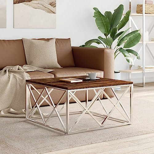 prissent Couchtisch aus Edelstahl und Massivholz Erholung Silber und Dunkelbraun Couchtisch Wohnzimmer Couchtisch Moderne Couchtisch Niedriger Couchtisch Couchtisch Für Wohnzimmer