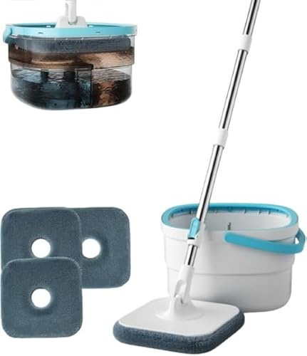 Mopa giratoria con cubo con separación de agua limpia | 3 almohadillas adicionales | Trapeador de limpieza de suelos, almohadilla de microfibra para el hogar seco y húmedo