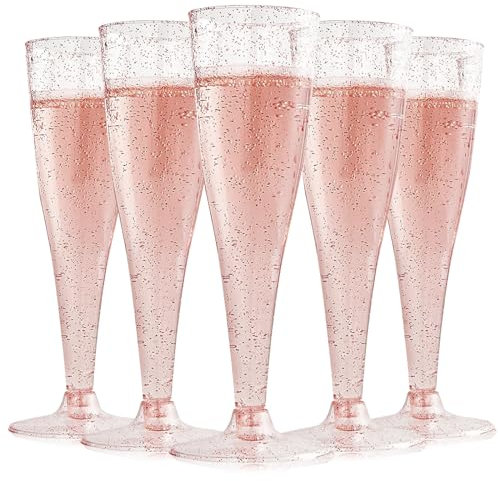 Fadcaer 20Pcs Champagne Glasses 5 OZ Glitter Champagne Flutes Reusable Stemmed Party Wine Cups Cocktails, Prosecco, Wine, Prosecco Toasting Glasses for Garden Wedding Birthday Party (Color C)