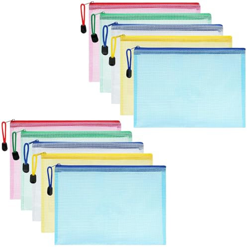 Gentpovth Dokumententasche mit Reißverschluss, A4, PVC, transparent, Dokumentenmappe, Netzstoff, Reißverschluss, wasserdicht, Kunststoff, für Büro, Reisen, Zubehör, Büro (5 Farben)