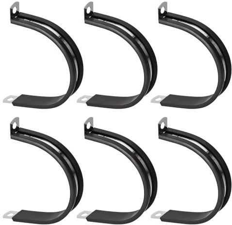 Unifizz 6Pcs 2 Inch(50mm) Cable Clamp, Rubber Cushioned Insulated Clamp 304 Stainless Steel R Shape Bracket Metal Hose Clamp Tube Holder for Pipe Wire Tube