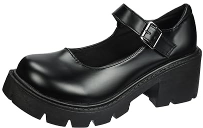 TRIWORIAE-Mary Jane Plateau da Donna Scarpe di Piattaforma con Cinturino Comode con Tacco Largo Lolita Nero Opaco 40