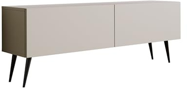 3E 3xE living.com TV-Schrank: Zwei Türen, Zwei Regale, Farbe Kaschmir, Schwarze Beine, A: B: 140 cm, H: 52 cm, T: 32 cm,