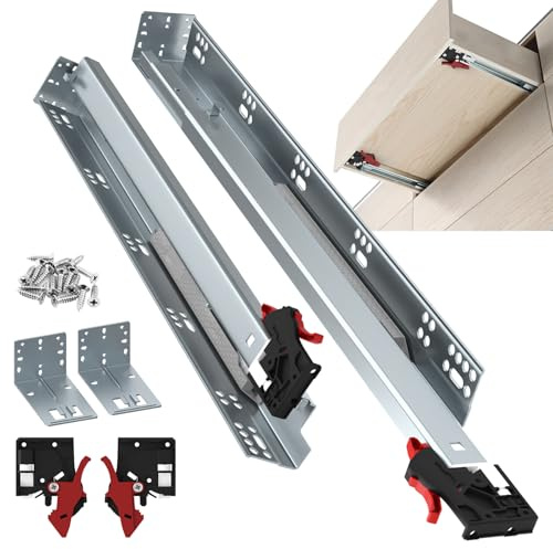 ToBeGreat 1 Pair Undermount Drawer Slides 24 Inch 80 lb Load Capacity Soft Close Full Extension Ball Bearing Hidden Bottom Mount Rails Locking Devices Concealed Runners(with Bracket)