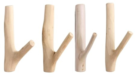 FDWPYRQPB Natural Wooden Hooks, Pack of 4 Vintage Wooden Coat Hooks, Handmade Wall Hooks, Natural Wood Wall Hooks, Coat Hooks for Coat, Key Holder, Children's Coat Rack (Width 2-3 cm, without Holes)