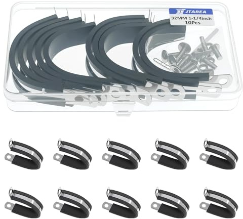 JTAREA 32MM Kabelklemme Gummi P Clips Schlauchschellen 1-1/4 Zoll Edelstahl Rohrschellen Kabelschellen Metallschelle P-Clips mit Schrauben