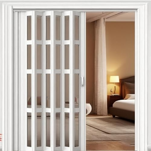 Poxvythb Waterproof Accordion Folding Door PVC Plastic, Soundproof Retractable Sliding Door for Indoor Large Opening Doorway WXH:75x180cm