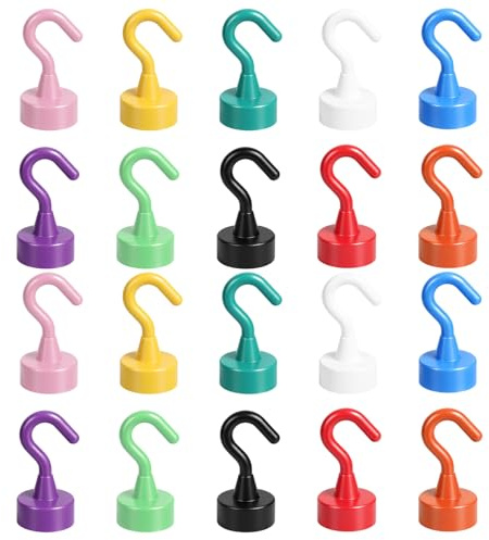 MmotZsb 20 Stück Magnethaken Extra Stark, Magnetische Haken Weiß Mit Gegenstück, Selbstklebende Magnethaken Für Küche, Bad, Büro, 10 Farben, Tragkraft 0-2 Kg ﻿