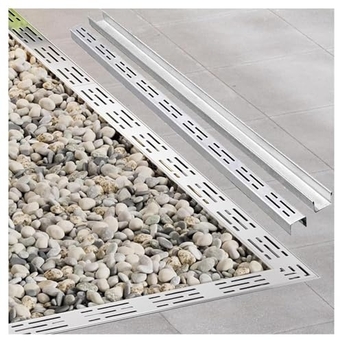 FENGZEQUAN Canaletta Scolo Acqua Piovana Fossa di Drenaggio in Acciaio Inossidabile per Grondaia, Canaletta di Scarico Acqua Piovana con Griglia, Kit di Scarico a Fossa(H3*W3.5CM/H1.18*W1.38IN)