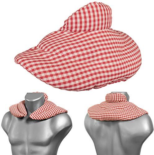 Coussin de nuque avec col montant - Rouge et Blanc - Coton Bio - Coussin aux graines de lin - Confortable coussin thermique aux graines pour la nuque