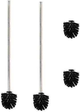 2X WC Bürsten Toilettenbürste 60 cm extra Langer Stiel Edelstahl Set schwarz + 2 x gratis Ersatzköpfe Klobürste ideal für Senioren austauschbare Bürstenkopf
