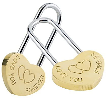 VerRich 2PCS Mini Heart Lock 3.5 50mm Padlock - Love Forever for Lovers Wedding, Valentines, Anniversary, Travel (NO Key)