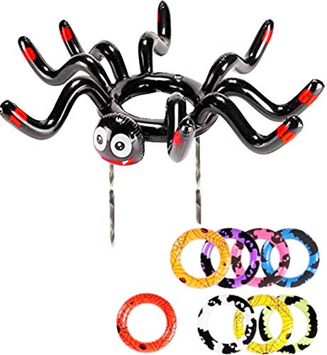 HONGCI Halloween Ring Toss Game Halloween Game for Kids Party Props Inflatable Spider Hat with 8 Rings Toss Toy Set, Party Games for Kids Adults Family Fun Games Indoor Outdoor Office School
