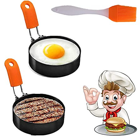 Egg Ring, Cozii 2 Pack Stainless Steel Egg Ring Molds with Anti-scald Handle and Oil Brush Non Stick Circles for Fried Egg McMuffin Sandwiches Frying, Breakfast Household Kitchen Cooking Tool Omelette