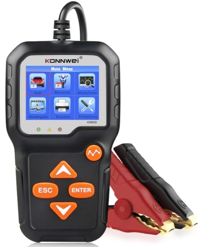 KONNWEI KW650 6V 12V KFZ Batterietester Ladesystem Analysator Farb-LCD-Display Lichtmaschine Batterieladetester für Motorrad-LKW SUV-Bootsjachtbatterien | 6V/12V Batterietester für 100-2000 CCA, prüft Spannung, Innenwiderstand, Lade- & Startsystem. Farb-LCD, Wellenformanalyse