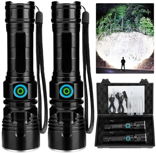 MILAOSHU Lot de 2 lampes de poche rechargeables de 990 000 lumens – Lampe torche LED puissante de 12 heures avec plusieurs modes d'éclairage, super lumineuse et étanche IPX5 pour le camping, la