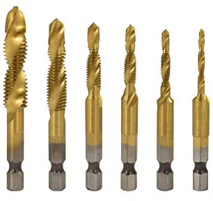 HSS-TiN Gewindebohrer-Set M3-M10 (1/4 Zoll Sechskantschaft, Metrisch, für Holz, Kunststoff, Aluminium, Metall, Blech)