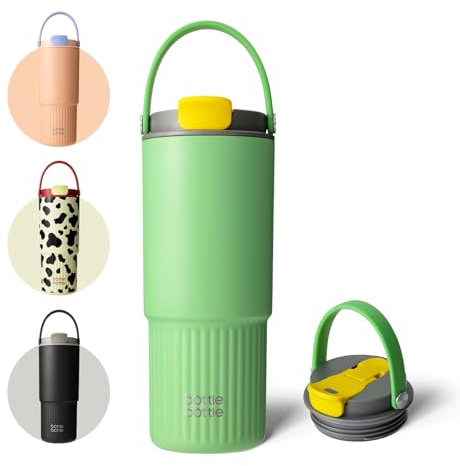 BOTTLE BOTTLE Isolierte Wasserflasche mit Strohhalm und Griff, Edelstahl-Wasserflaschen für Auto, Sport, Zuhause, Büro und Schule, 750 ml, auslaufsicher, Salbeigrün