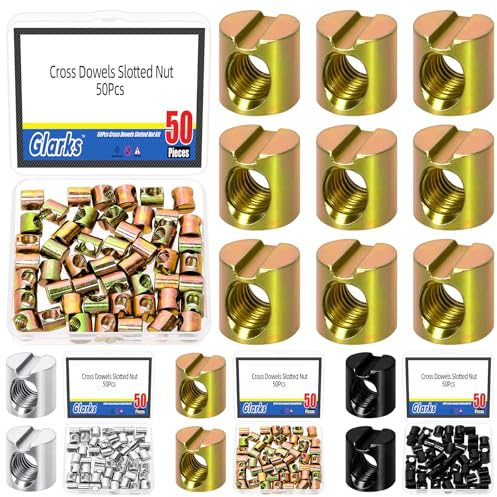 Glarks 50pcs M6 x 10mm Zinc Plated Barrel Cross Dowels Ranura de tuerca, tuerca de barril pesada, tuerca incrustada de martillo para tornillos de muebles, camas, cunas, sillas, reemplazo de hardware