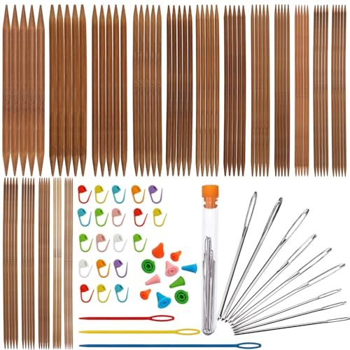 ElevaPulse Stricknadeln Set Holz – 117-tlg. Stricknadel, Stopfnadeln(2 mm-10 mm) & Zubehör, Stricknadeln für Socken & Wolle, Anfänger & Profis, Nadelspiel Set