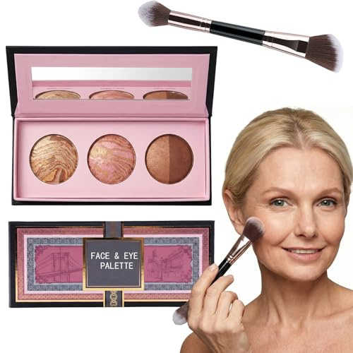 2Pcs Face & Eye Palette Kit, All-in-one Makeup Set Gift Surprise, Women and Teens Makeup Gift Set, Includes Bronzer, Blush, Highlighters and Eyeshadows, Travel-Friendly (Set A)