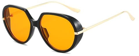 LJCZKA Retro pilotsolglasögon för kvinnor män vintage runda solglasögon stora 70-tals mode pilotglasögon med UV400 skydd, Svart orange