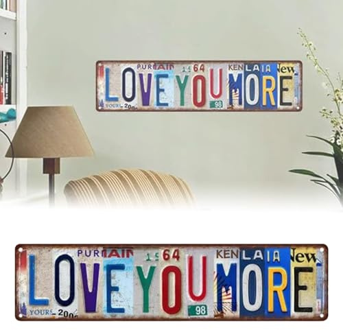 Love You More Wall Decor, 11X31CM Vintage Love You More Wall Signs and Plaques, Metal Walls Art for Bedroom Hallway and Stairs, Romantic House Door Signs License Plates, for Indoor Outdoor