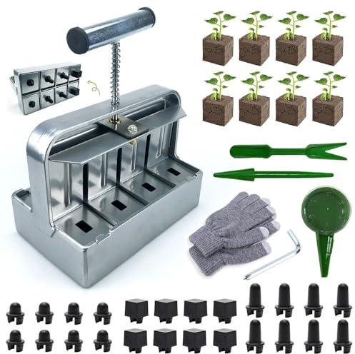 TOPRUNYI Bloccatore di Terreno 8 Celle,Soil Blocker de 4.5 * 4.5 CM-Accessorio per la Semina-Soil Blocker Acciaio Per Giardini,Vivai, Semina e Trapianto di Piantine