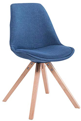 CLP Retro-Stuhl Toulouse Square Mit Stoffbezug Und Hochwertigem Sitzpolster I Lehnstuhl Mit Stabilem Holzgestell I Sitzhöhe 48 cm Farbe blau Gestell Farbe Natur