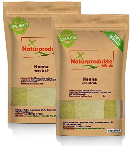 Henna Pulver neutral (2x 500 g) Hennapulver natürliche Haarpflege 1000g 1kg