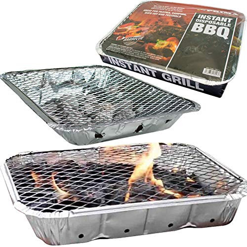 Quick And Easy Barbecue Instant Disposable BBQ - Ready To Cook In 15 Minutes - Mini BBQ Grill - Includes Tray, Charcoal, Lighting Paper and Wire Stand - Great for Meat, Fish and Veggies (2)