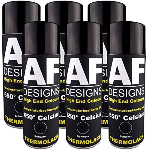 Alex Flittner Designs Lot de 6 bombes de peinture thermique pour four et pot d'échappement Résiste à la chaleur à 650 °C Noir 400 ml