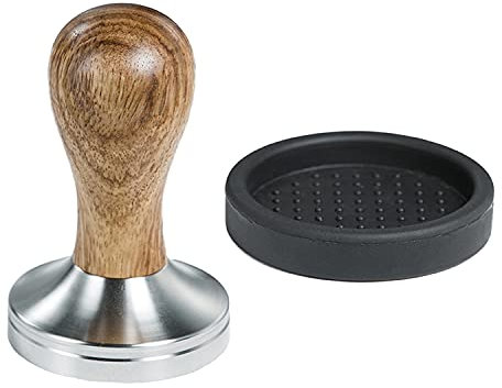 CreepyParty Coffee Tamper, 58mm Espresso Press with Mat 304 Stainless Steel Base Wooden Handle for Coffee Grounds Barista Espresso Machines Accessory