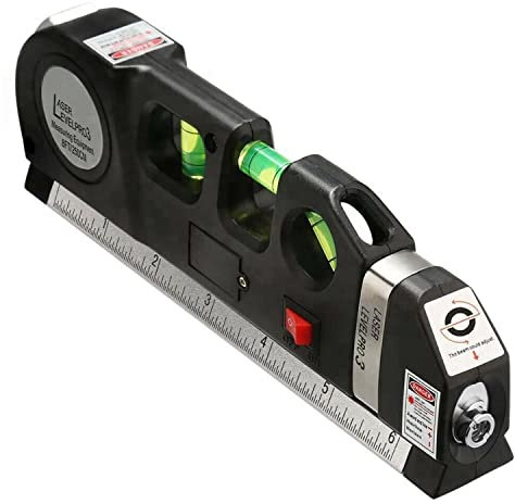 Laser Spirit Level – 3 in 1 Multipurpose Self Level Retractable Double Sided Measuring Measure Tape – Horizon Cross Standard Aligner, Metric Ruler, Horizontal 180° Vertical 90°, 45°, ±0.029°=±1.0mm/m