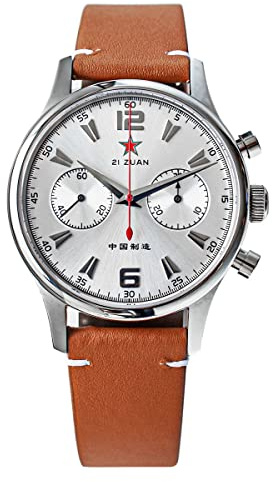 NC ST1901 Chronographenwerk 1963 Fliegeruhren Saphirglas Mechanische Armbanduhren Echtes Lederband Vintage-Uhr (Color 2)