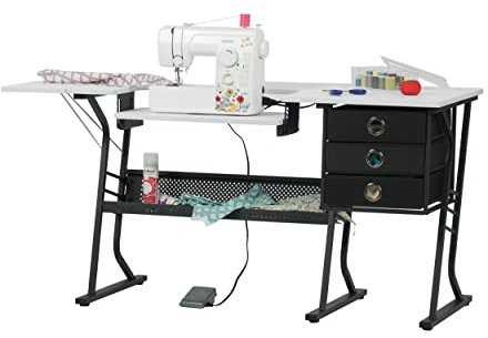 Sew Ready Eclipse Ultra Hobby Machine Top Storage Drawers + Large Lower Shelf-Can Also Be Used as Computer Desk Sewing Table, Black/White