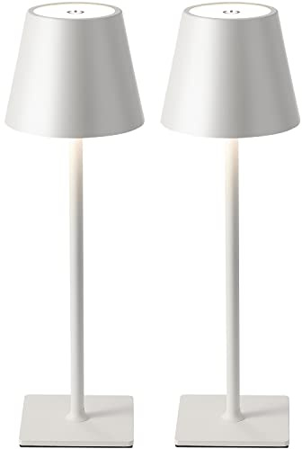 KDG 2 Pack Cordless Table Lamp, Portable LED Desk Lamp, 5000mAh Battery Operated, 3 Color Stepless Dimming Up, for Restaurant/Bedroom/Bars/Outdoor Party/Camping/Coffee Shop Night Light(White)