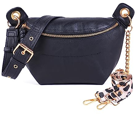 Fanny Packs Waist Bag for Women-Fashion Crossbody Bags Chest Purses Belt Bag with 2 Adjustable Strap (Black)