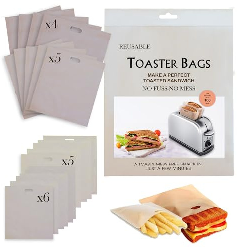 20 Pack Toaster Bags, Reusable Non-Stick Oven Bags for Grilled Cheese Sandwiches, Chicken, Nuggets, Panini and more (4 Sizes)