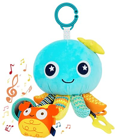 Giocattoli da Appendere per Passeggino, CestMall Polpo Giocattoli Animali con Bambino Teether Giocattoli di Apprendimento Sensoriale Neonato Giocattolo Educativo Musicale per 0-12 Mesi Ragazzo Ragazze