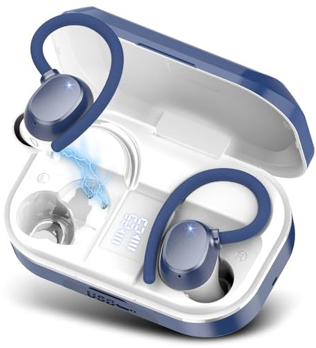Bluetooth Kopfhörer Sport, Kopfhörer Kabellos Bluetooth 5.3 mit HD Mic, 120 Stunden Spielzeit Kopfhörer mit LED-Anzeige, Deep Bass, IP7 Wasserdichte Ohrhörer mit Ohrhaken für Arbeit Studium Sport