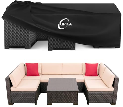 Kipiea Abdeckung Gartenmöbel Wasserdichte, 420D Oxford Gewebe Schutzhülle Abdeckplane Winterfest, Winddicht Terrassenmöbel Abdeckung für Gartentische & Sofas Anti-UV Quadrat -250 x 250 x71cm
