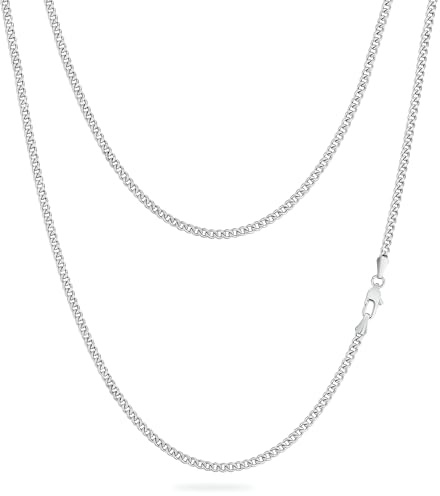 KRKC Herren Halskette, Silber Edelstahl Cuban Link Chain Panzerkette 3mm, Nickel-frei Dünne Kette Gliederkette für Männer Länge 45,7cm
