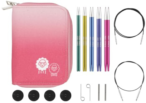 KnitPro Zing Interchangeable Needle Set – 5 x 13cm Circular Knitting Pin Pairs with Accessories Zing Starter Set, Colour Coded for Beginners, Professionals & Gift Set