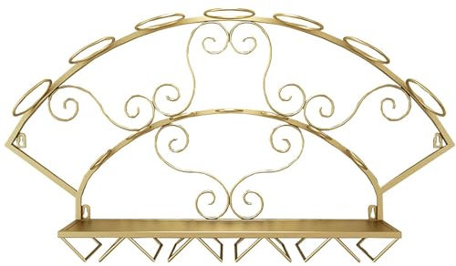 Vintage-Weinregal für die Wand, rustikaler Weinglas- und Flaschenhalter aus Metall für Küche, Bar, Restaurant, für 7 Weinflaschen und 5 Weingläser, 86×40cm(Gold)
